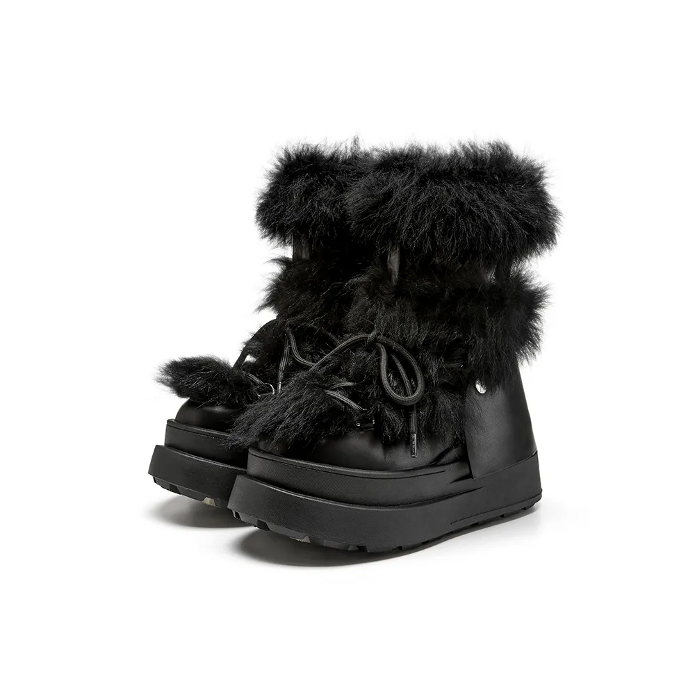 Black Fox Fur Chunky Winter Boots (3)