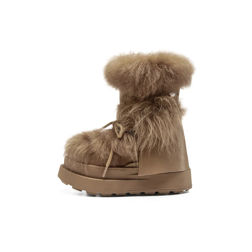 Brown Fox Fur Chunky Winter Boots (1)